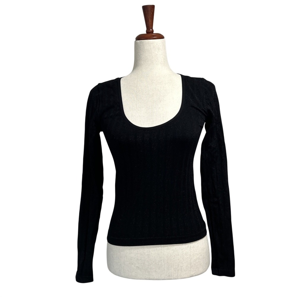 Intimately Free People Shirt XS Small Black Ribbed Square Neck Sparkly Top
